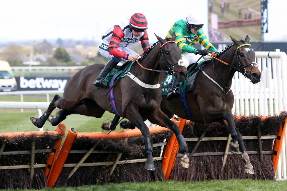 Two horses jumping the last hurdle in a National Hunt race – 2025/26 horses to follow